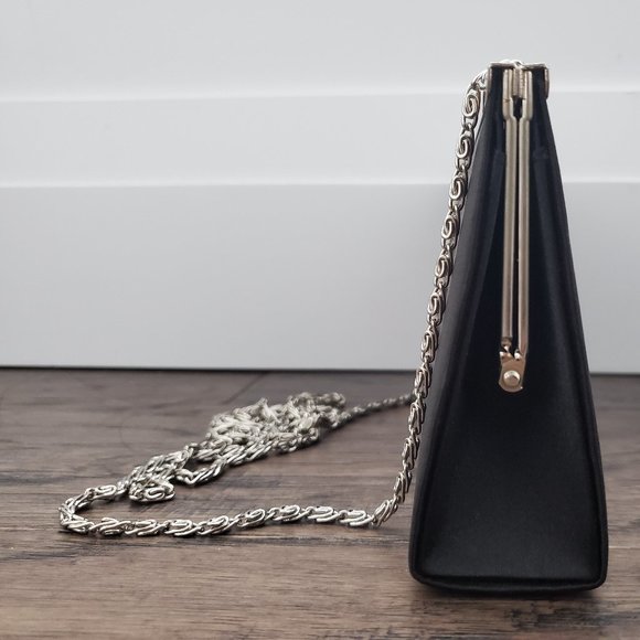 Satin Evening Shoulder Bag Clutch Black Colour - Picture 6 of 9